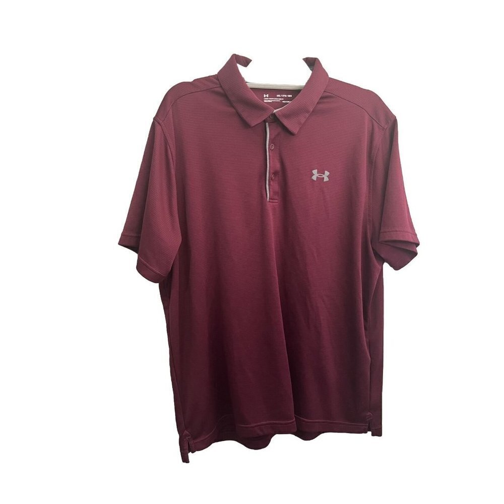 Under Armour Ribbed Polo Shirt Men 2XL Burgundy Short Sleeve Loose Fit